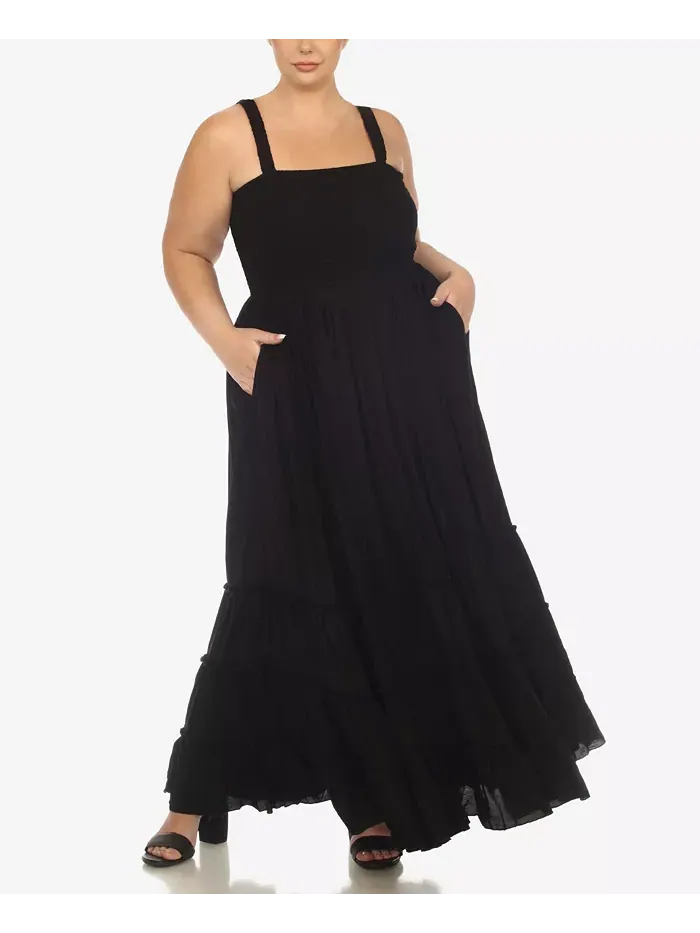 Платье макси с рюшами и сборкой Plus Size White Mark — изображение 4 из 7, черный