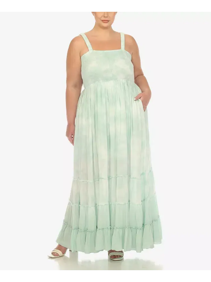 Платье макси с рюшами и сборкой Plus Size White Mark — изображение 1 из 7, зеленый