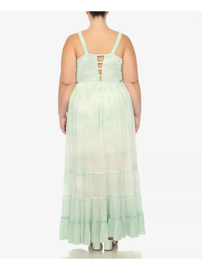 Платье макси с рюшами и сборкой Plus Size White Mark — изображение 2 из 7, зеленый