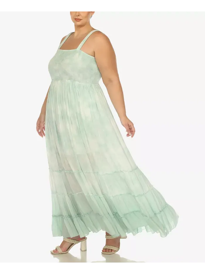 Платье макси с рюшами и сборкой Plus Size White Mark — изображение 4 из 7, зеленый