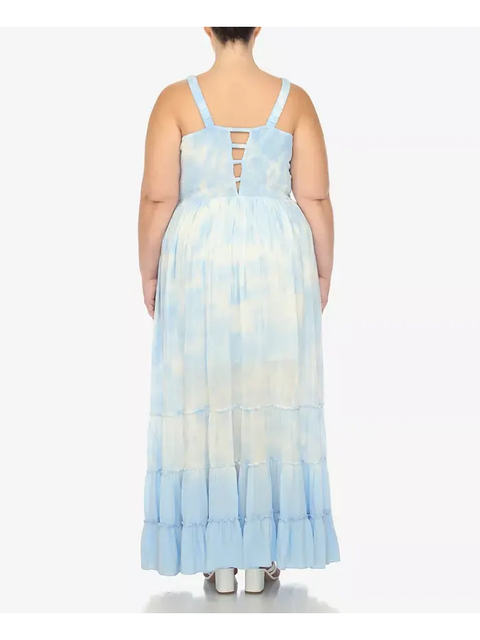 Платье макси с рюшами и сборкой Plus Size White Mark — изображение 2 из 7, синий