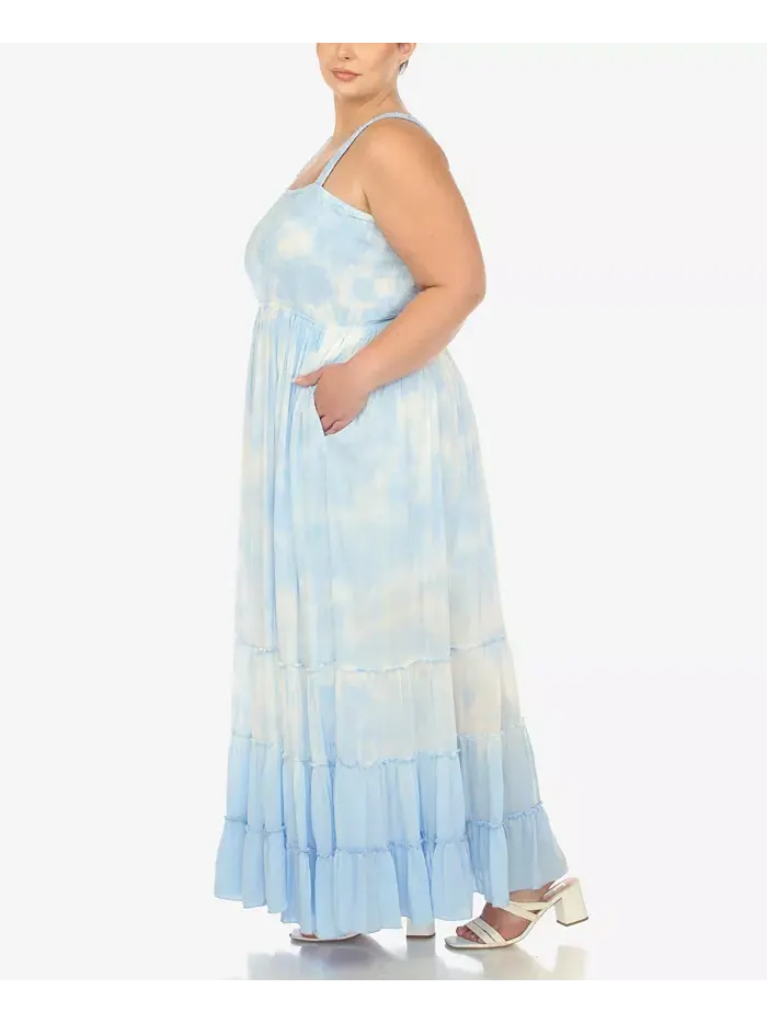 Платье макси с рюшами и сборкой Plus Size White Mark — изображение 3 из 7, синий