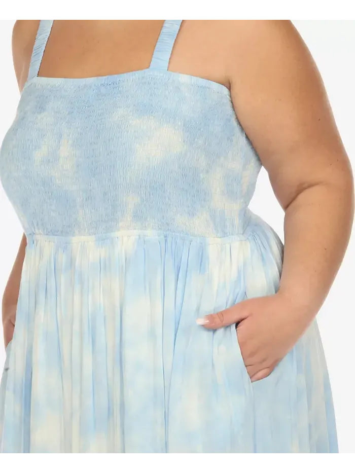 Платье макси с рюшами и сборкой Plus Size White Mark — изображение 4 из 7, синий
