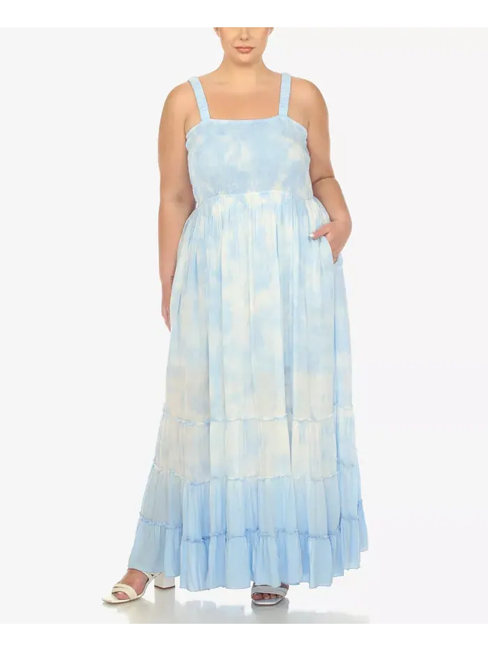 Платье макси с рюшами и сборкой Plus Size White Mark — изображение 5 из 7, синий