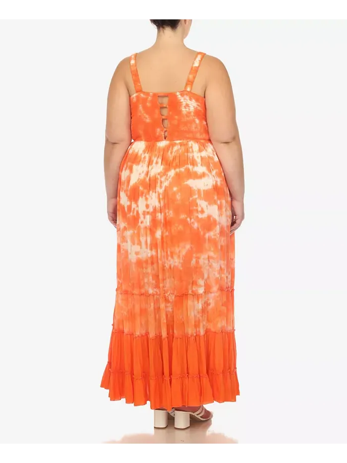 Платье макси с рюшами и сборкой Plus Size White Mark — изображение 2 из 7, оранжевый
