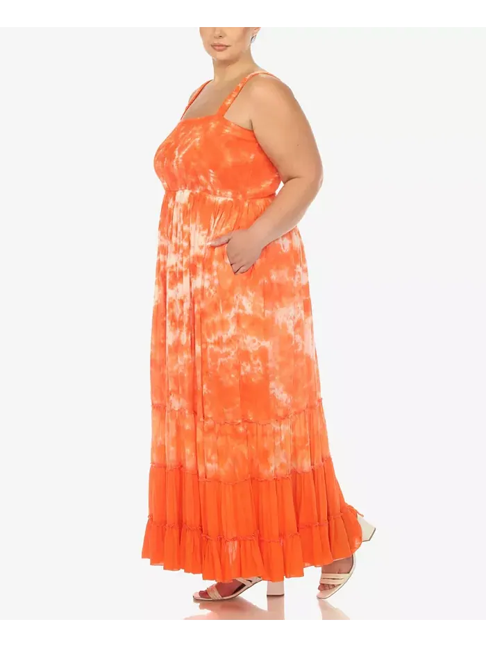 Платье макси с рюшами и сборкой Plus Size White Mark — изображение 5 из 7, оранжевый