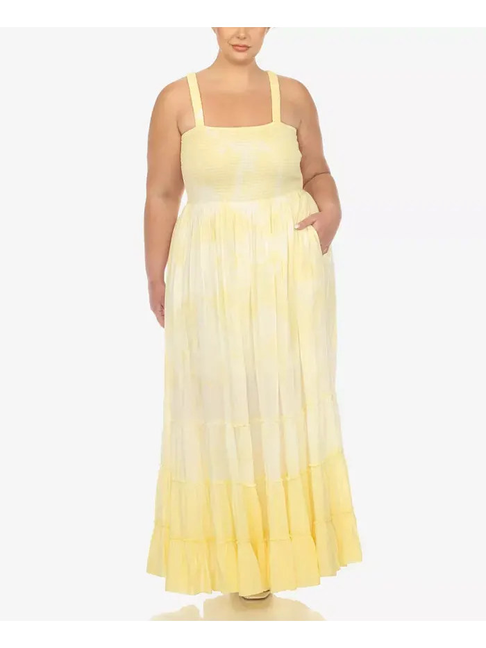 Платье макси с рюшами и сборкой Plus Size White Mark — изображение 1 из 7, желтый