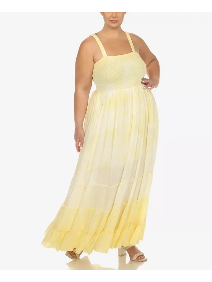Платье макси с рюшами и сборкой Plus Size White Mark — изображение 3 из 7, желтый