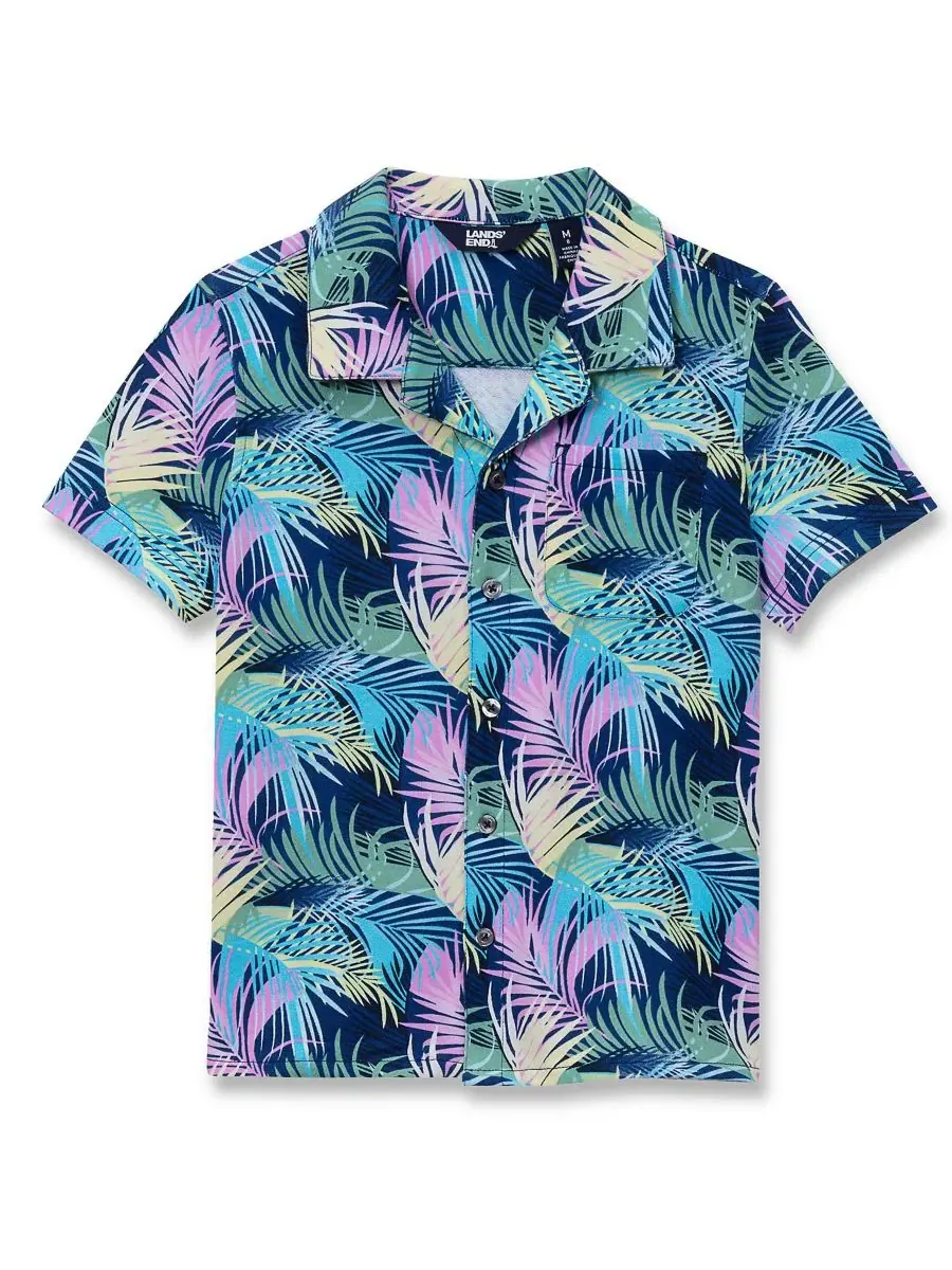 Детская футболка с коротким рукавом из фактурной ткани для лагеря Lands' End, Palm/Sunny Lime