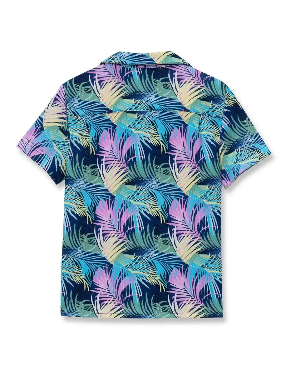 Детская футболка с коротким рукавом из фактурной ткани для лагеря Lands' End, Palm/Sunny Lime — изображение 2 из 3
