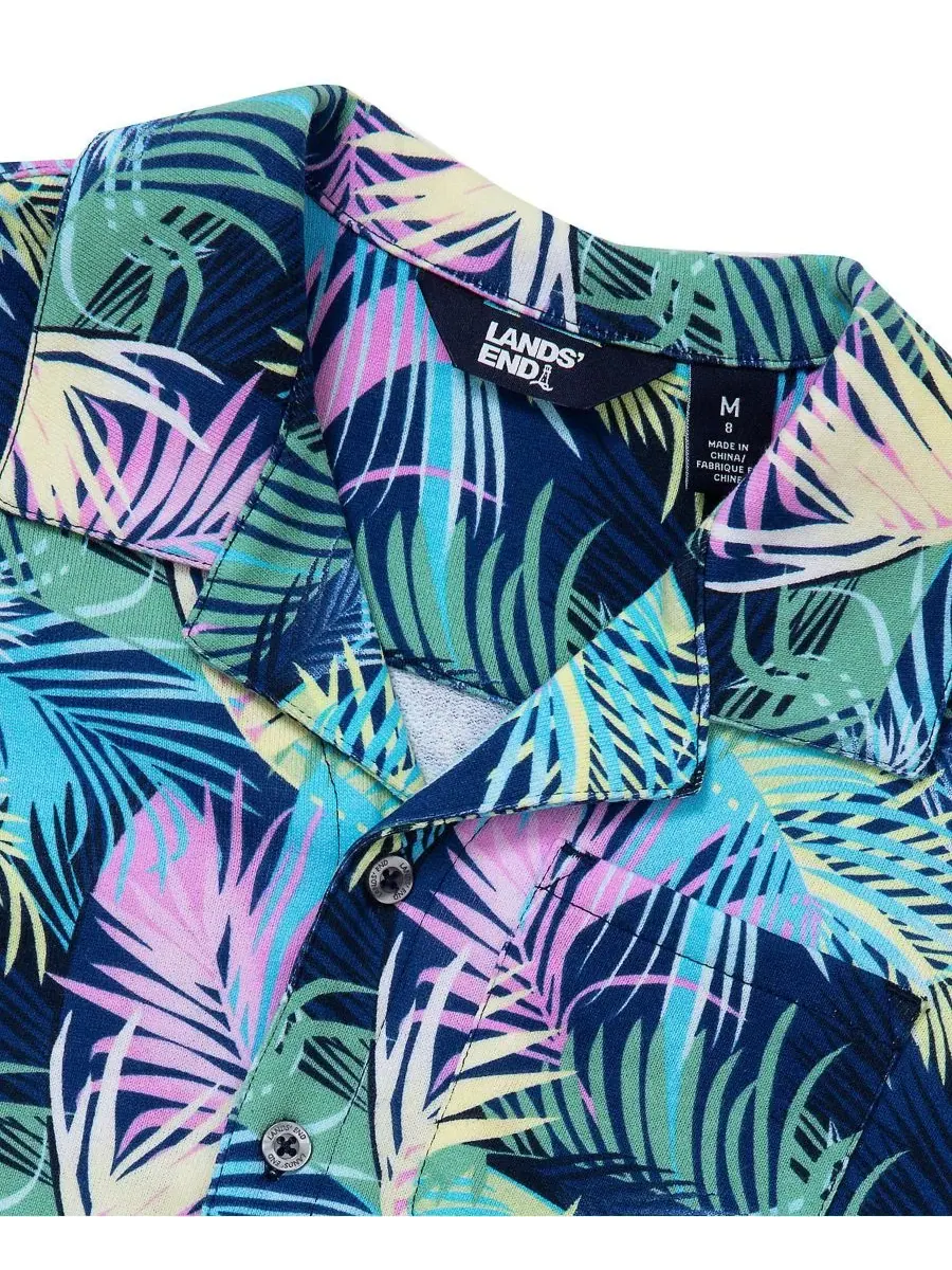 Детская футболка с коротким рукавом из фактурной ткани для лагеря Lands' End, Palm/Sunny Lime — изображение 3 из 3