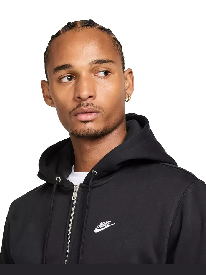 Мужская флисовая толстовка с капюшоном на молнии Nike — изображение 4 из 7, черный/белый