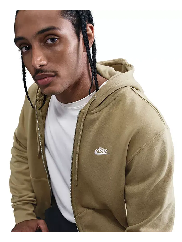 Мужская флисовая толстовка с капюшоном на молнии Nike — изображение 5 из 5, бежевый/белый