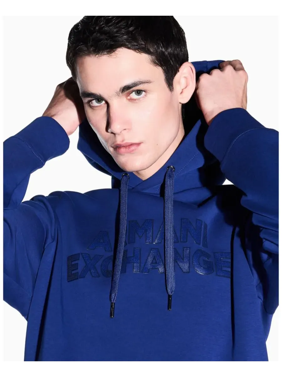 Мужская толстовка с капюшоном и логотипом Elevated Logo A|X Armani Exchange — изображение 4 из 5, синий