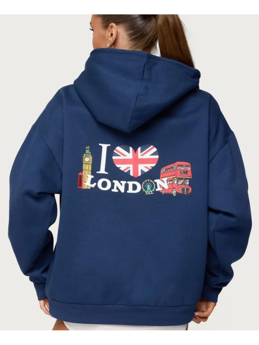 Женская толстовка Love London оверсайз Edikted — изображение 2 из 5, темно-синий
