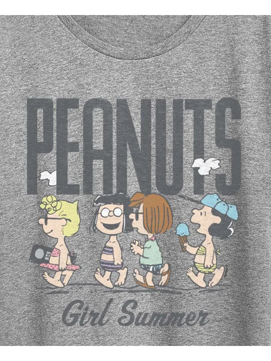 Футболка с коротким рукавом и графическим принтом "Peanuts Girl Summer Sally Marcie Lucy Pattie" — изображение 2 из 3, серый