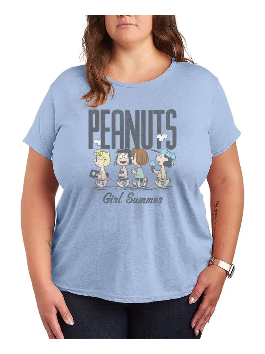 Футболка с коротким рукавом и графическим принтом "Peanuts Girl Summer Sally Marcie Lucy Pattie" — изображение 1 из 3, синий