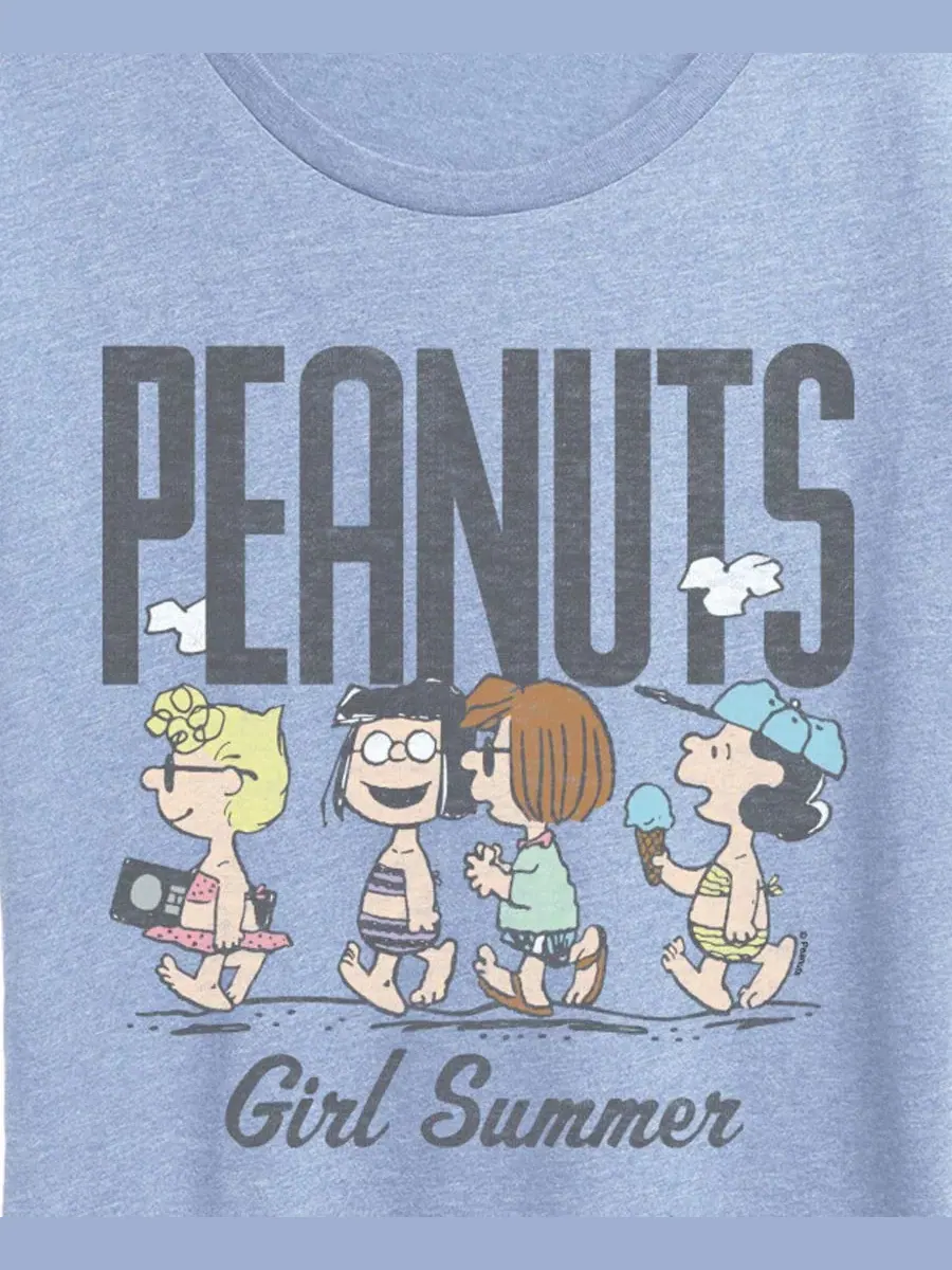 Футболка с коротким рукавом и графическим принтом "Peanuts Girl Summer Sally Marcie Lucy Pattie" — изображение 2 из 3, синий