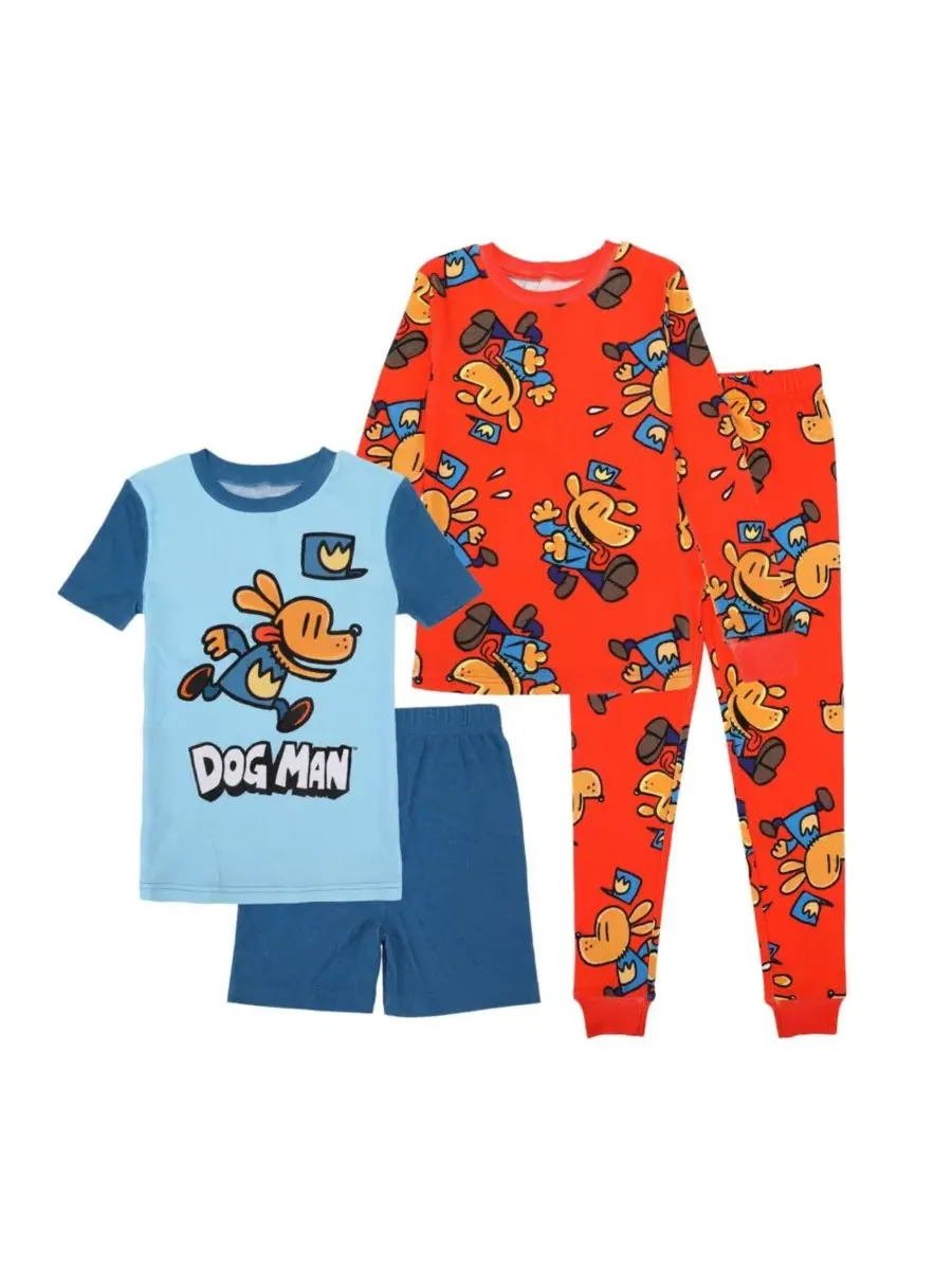Комплект пижам Dog Man из 4 предметов, с длинным рукавом Dog Man — синий