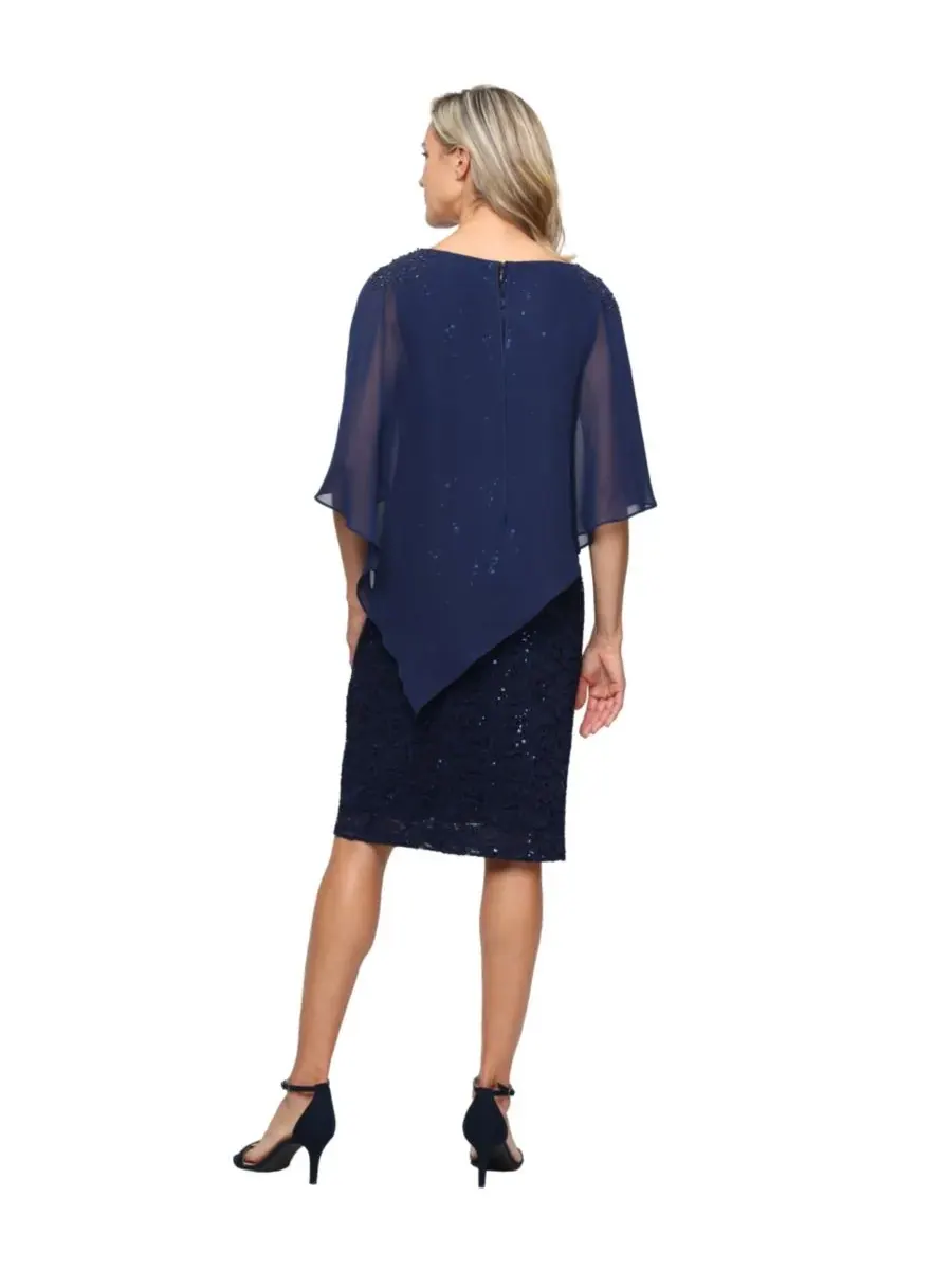Женское короткое платье-футляр из эластичного кружева SL Fashions — изображение 3 из 3, темно-синий