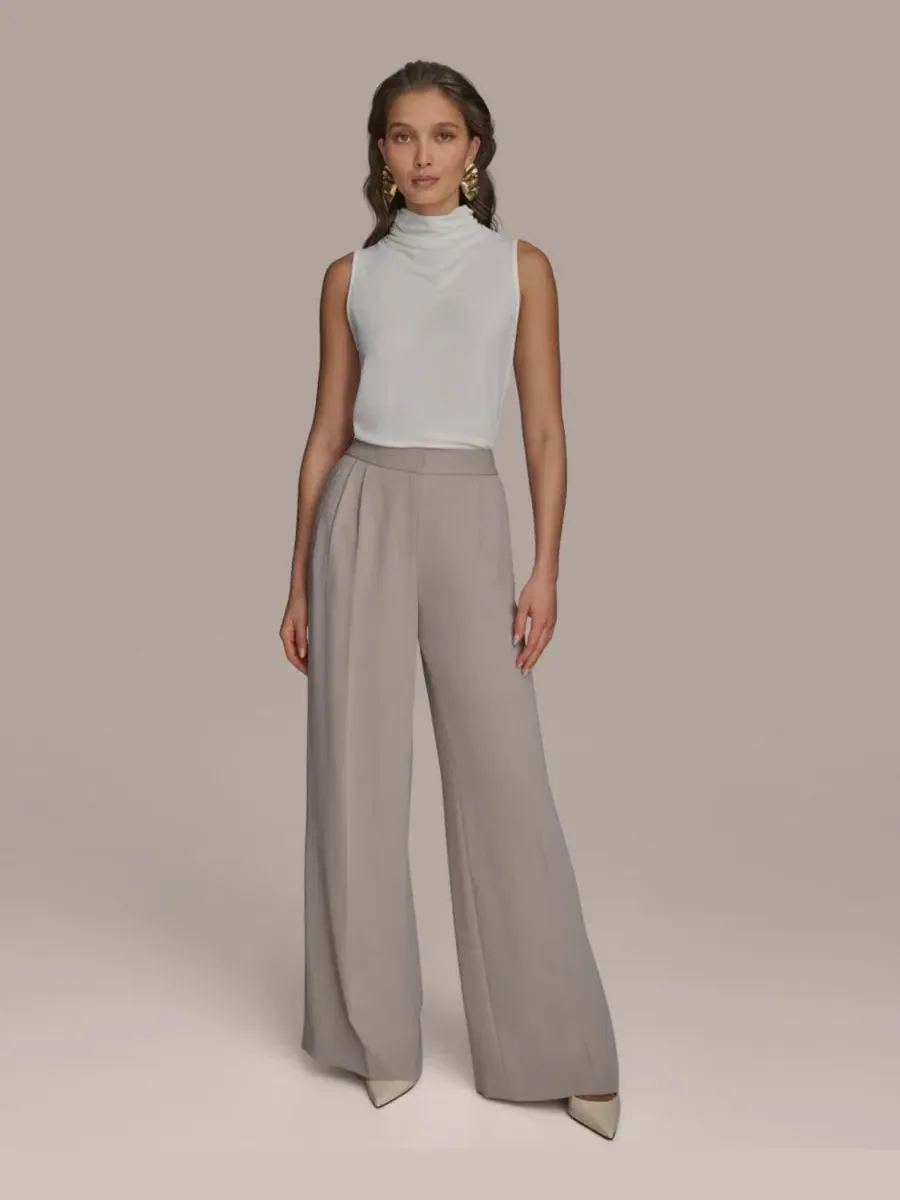 Брюки с широкими штанинами Petite Pinstripe Wide-Leg Donna Karan New York — изображение 2 из 6, кремовый
