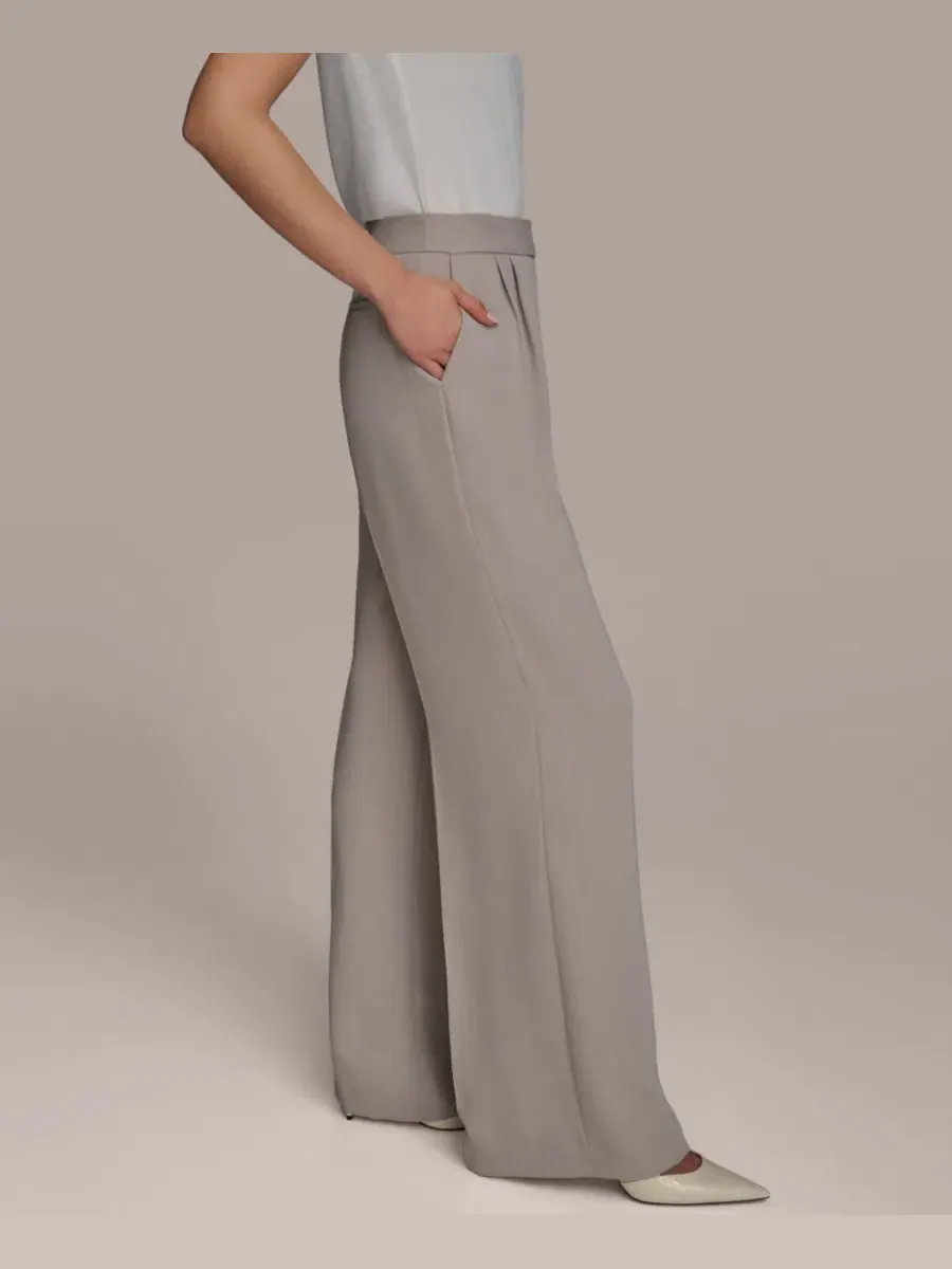 Брюки с широкими штанинами Petite Pinstripe Wide-Leg Donna Karan New York — изображение 3 из 6, кремовый