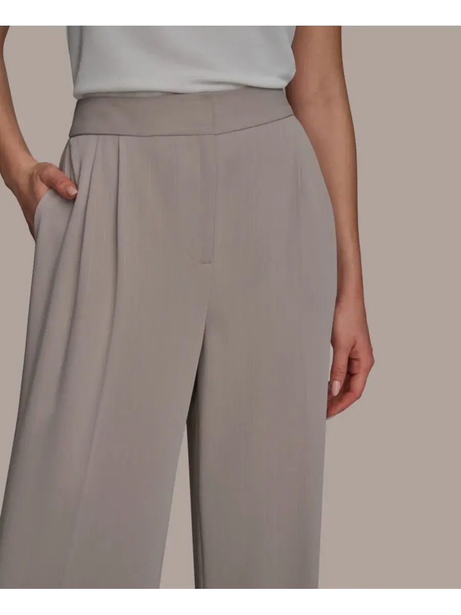 Брюки с широкими штанинами Petite Pinstripe Wide-Leg Donna Karan New York — изображение 4 из 6, кремовый