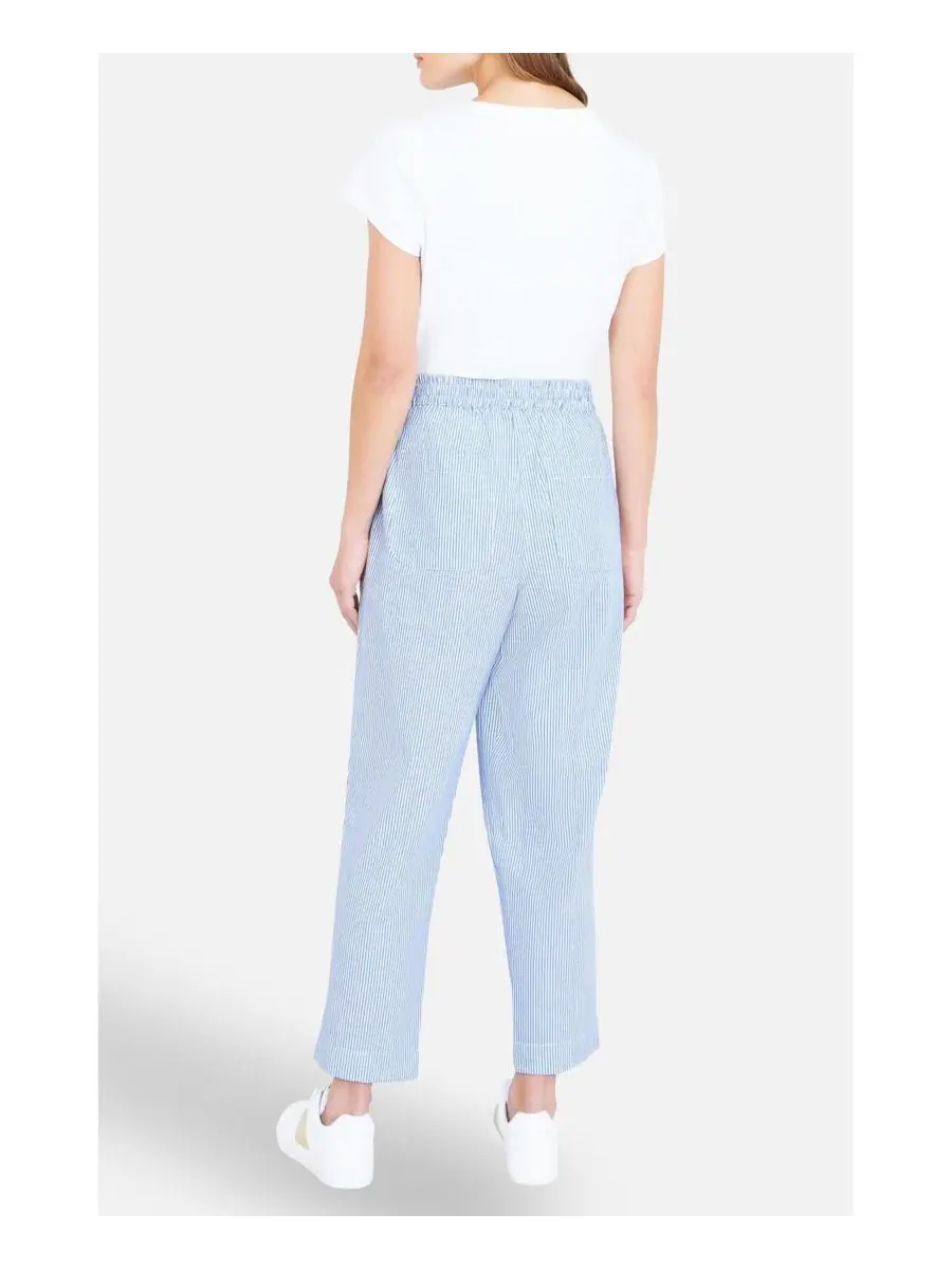 Брюки женские хлопковые с принтом в полоску, укороченные Yumi — изображение 4 из 6, синий