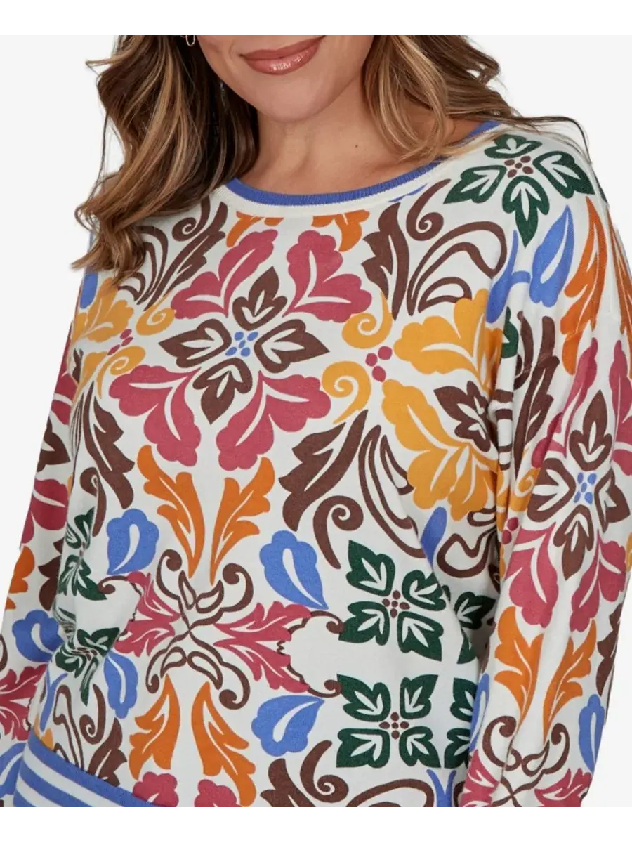 Женский свитер с цветочным принтом и отделкой по краям, модель Tipped Floral Lightweight Sweater — изображение 4 из 5