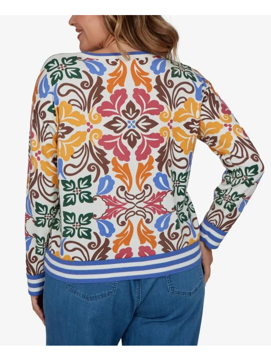 Женский свитер с цветочным принтом и отделкой по краям, модель Tipped Floral Lightweight Sweater — изображение 5 из 5
