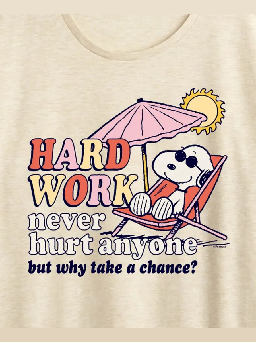 Футболка с коротким рукавом и принтом Peanuts Hard Work, Plus Size Hybrid Apparel — изображение 2 из 3, березовый