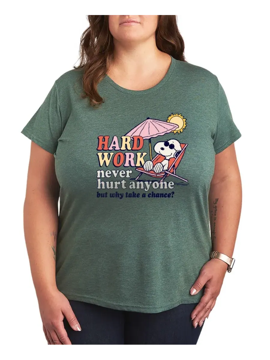 Футболка с принтом Hard Work, Plus Size Hybrid Apparel — изображение 1 из 3, зеленый