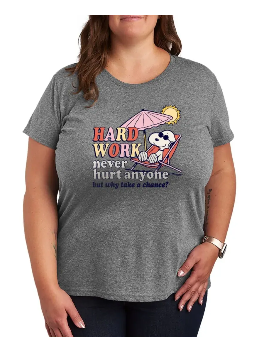 Футболка женская с принтом Peanuts Hard Work Hybrid Apparel — изображение 1 из 3, серый