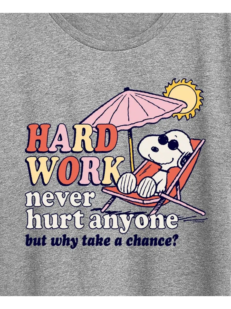 Футболка женская с принтом Peanuts Hard Work Hybrid Apparel — изображение 2 из 3, серый