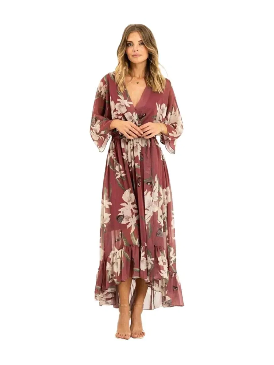 Платье-миди с цветочным принтом, без рукавов Yumi — изображение 2 из 5, розовый розовый