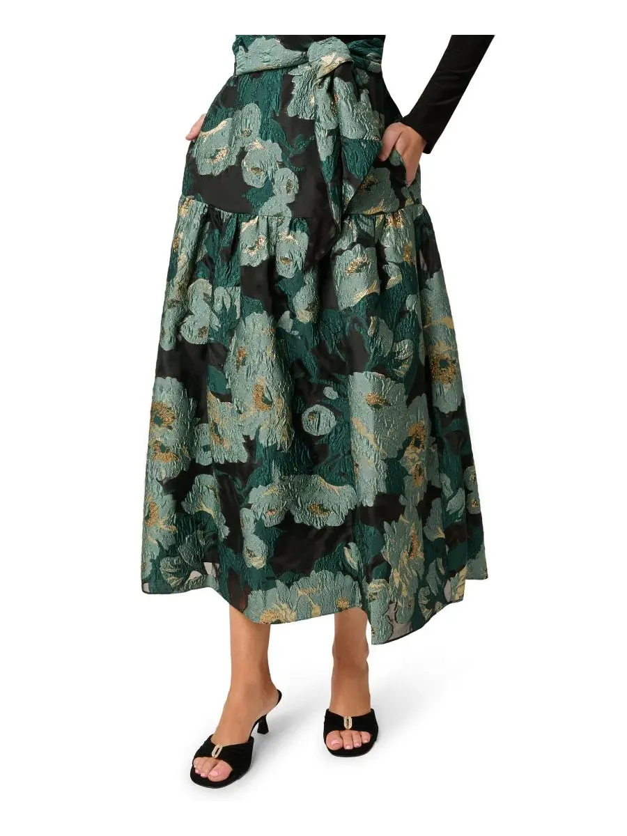 Платье из жаккарда с V-образным вырезом, с металлическим эффектом, Combo Floral Jacquard Dress — изображение 4 из 7, черный