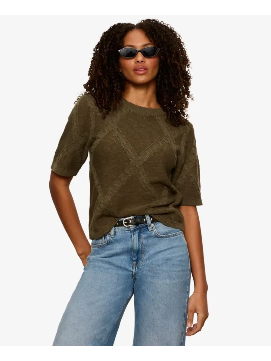 Свитер-футболка с ромбовидным узором Petite Diamond Stitch Sweater T-Shirt Sanctuary — изображение 1 из 6, каламата