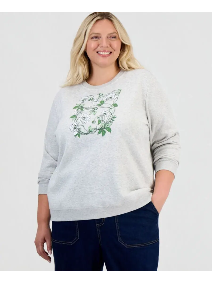 Свитшот с флисом и принтом Plus Size Slate Heather Style & Co — изображение 1 из 4, серый