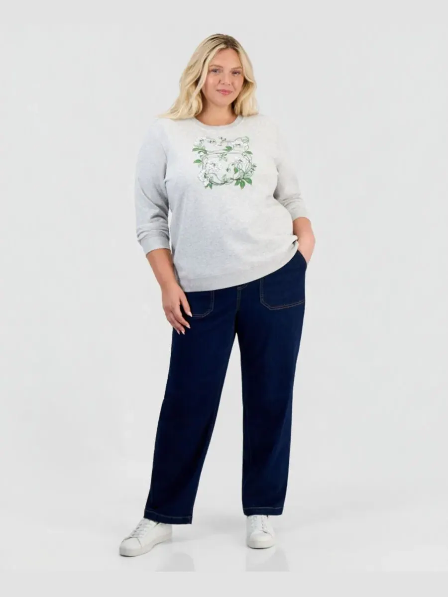 Свитшот с флисом и принтом Plus Size Slate Heather Style & Co — изображение 2 из 4, серый