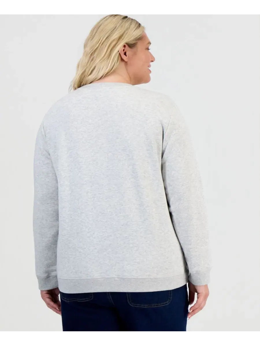 Свитшот с флисом и принтом Plus Size Slate Heather Style & Co — изображение 3 из 4, серый