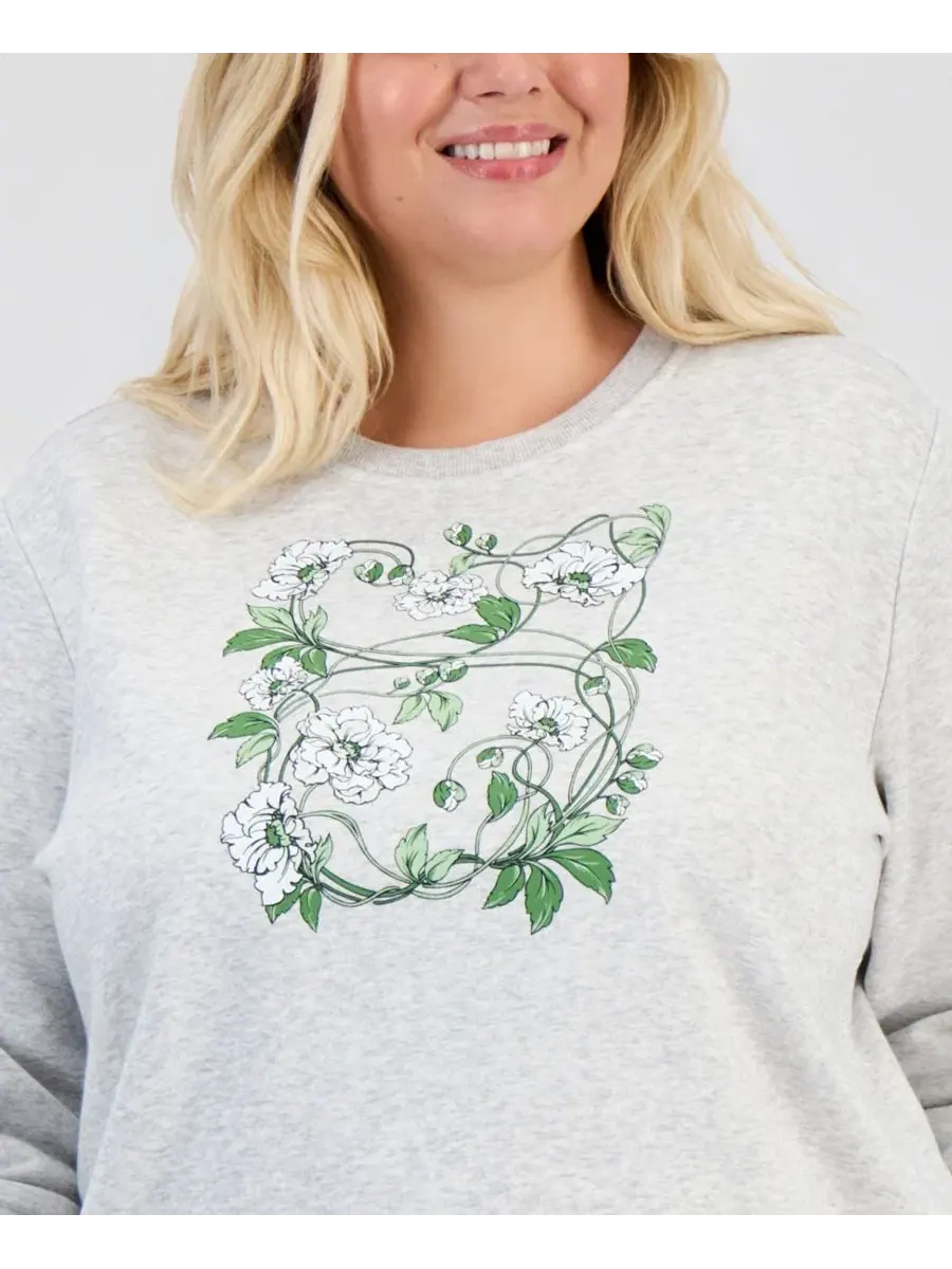 Свитшот с флисом и принтом Plus Size Slate Heather Style & Co — изображение 4 из 4, серый