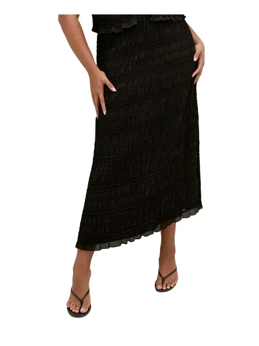 Юбка макси на кулиске с рюшами Emelia High-Waisted Maxi Shirred Skirt CITY CHIC — изображение 1 из 5, черный