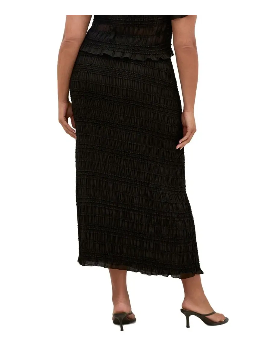 Юбка макси на кулиске с рюшами Emelia High-Waisted Maxi Shirred Skirt CITY CHIC — изображение 2 из 5, черный