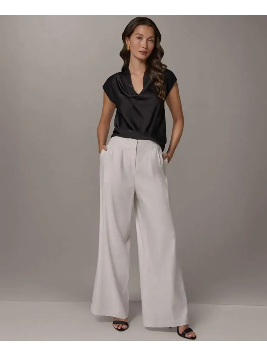 Женские плиссированные брюки с широкими штанинами Donna Karan New York — изображение 5 из 6, бежевый
