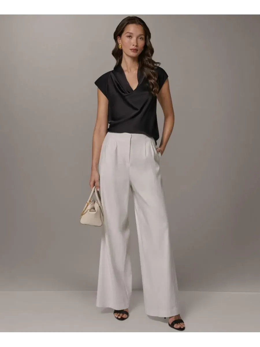 Женские плиссированные брюки с широкими штанинами Donna Karan New York — изображение 6 из 6, бежевый