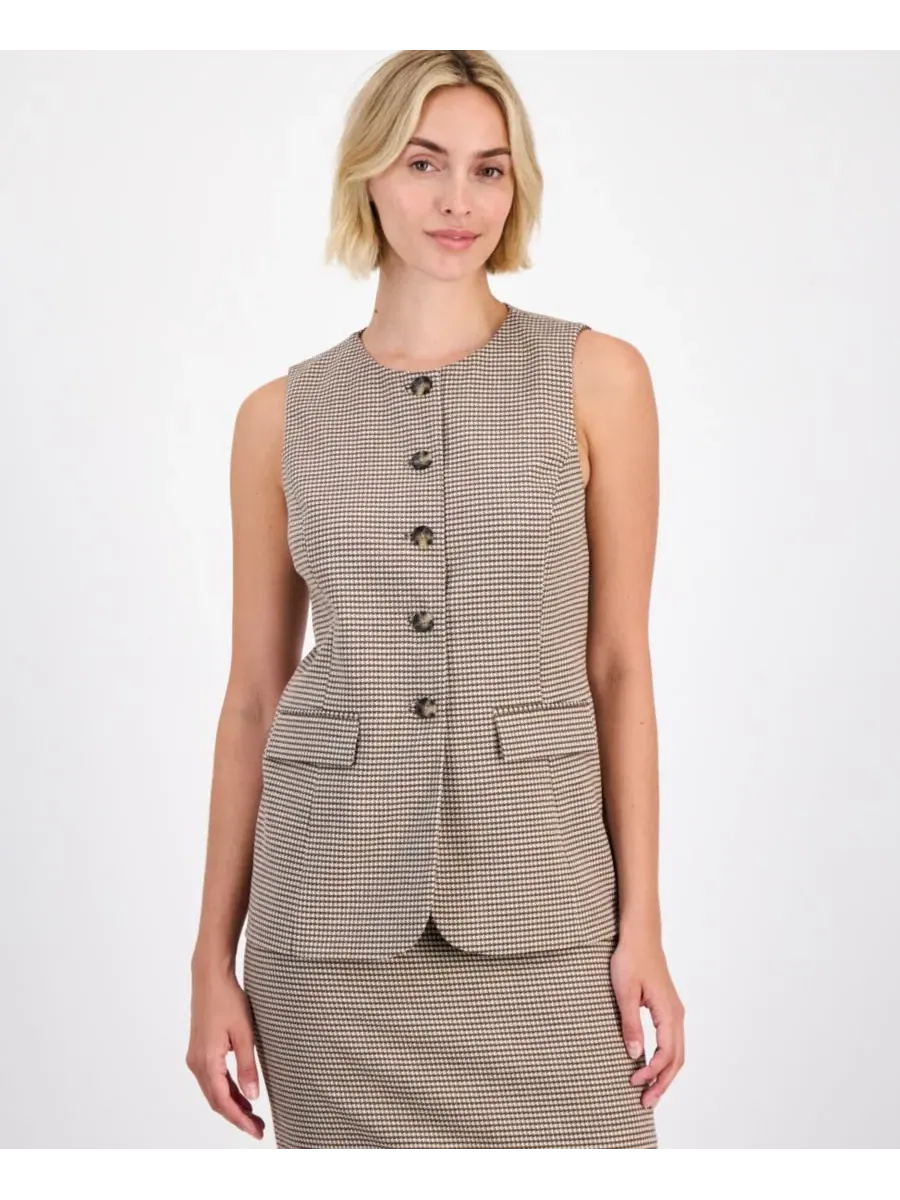 Жилет без рукавов с воротником-стойкой, модель Five-Button Crewneck Anne Klein