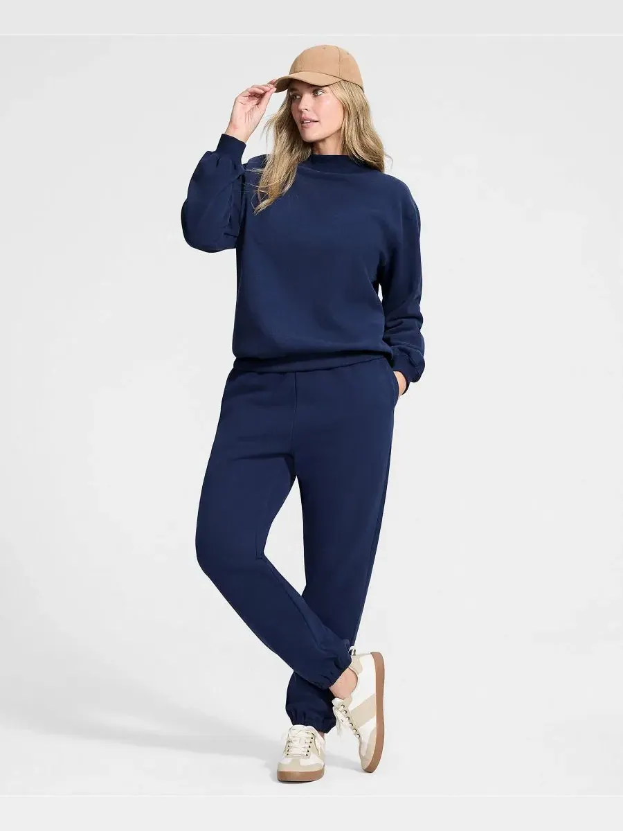 Женский свитшот с мок-воротником Serious Sweats с длинным рукавом Lands' End — изображение 4 из 4, глубокий темно-синий