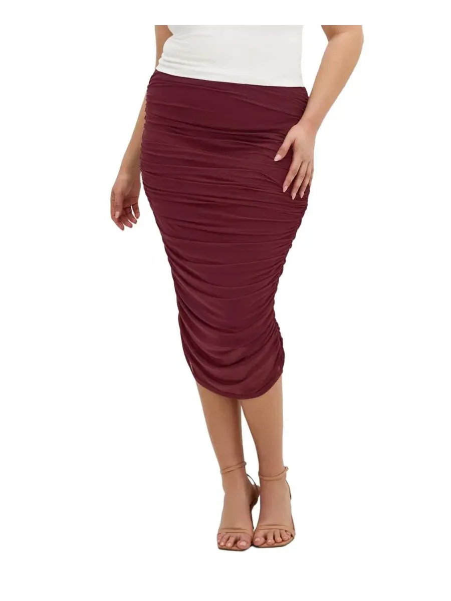 Юбка миди с защипами Anastasia Ruched Midi Skirt CITY CHIC, Choc Cherry
