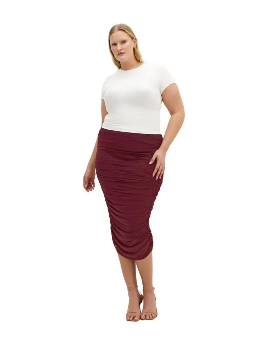 Юбка миди с защипами Anastasia Ruched Midi Skirt CITY CHIC, Choc Cherry — изображение 3 из 5