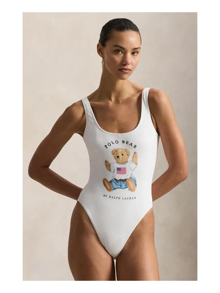 Женский слитный купальник с чашечками Polo Bear Polo Ralph Lauren — изображение 1 из 5, белый